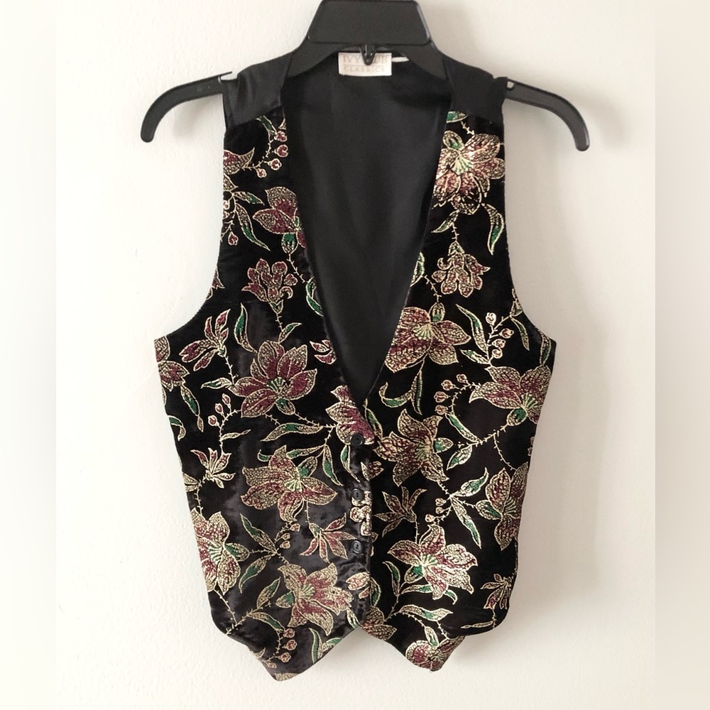 90s VTG Floral Velvet Button Vest